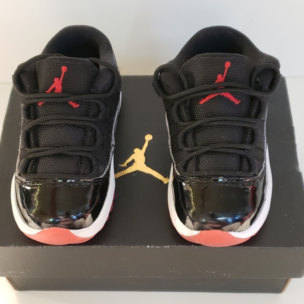 Jordan 11 Retro Low Kids Black and Red Sneakers